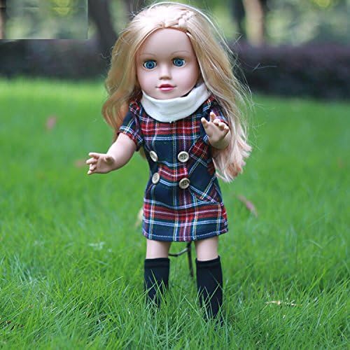 2018 NEW 17" Long Hair Princess Lifelike Lovely Reborn Baby Doll Full Vinyl Body Dolls Toddler Girl With Rainbow Pink Dress for Kids Children Birthday Christmas Present Growth Partner (Plaid Skirt With Buttons)