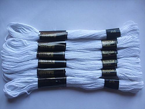 Pack of 6 Trebla Embroidery Thread / Skeins - 8m - White - Col. 415