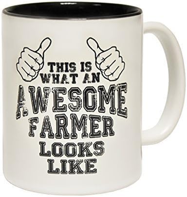 123t Mugs This is What an Awesome Farmer Looks Like Ceramic Slogan Cup with Black Interior - Gift Boxed Novelty Funny