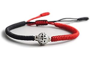 EXINOX - Bracciale tibetano da uomo e da donna, con simbolo tradizionale in metallo, stile buddista, colore: rosso e nero