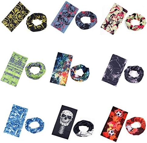 9-Pack Tsmine Magic Neck and Head Tube Scarf Head Wrap - Multifunction Seamless Breathable Scarf Wear as a Headband,Neck Warmer,Bandana,Balaclava, Helmet Liner,Mask When Running,Cycling, Sporting.