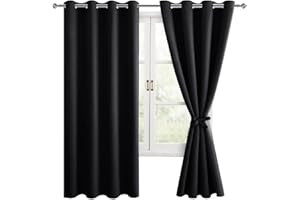 Hiasan Verdunklungsvorhänge Gardinen mit Ösen,Schwarz Blickdicht Vorhänge,2 Stück,132 x 160 cm (Breite x Höhe),weiche Schiebevorhänge für Schlafzimmer,Wohnzimmer usw.