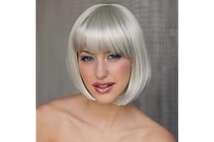 YEESHEDO Parrucca Grigio argento corta Straight Bob con frangia, Parrucca sintetica colorata Cosplay Daily Party per le donne