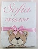 ★ Babydecke mit Namen und Datum bestickt ★ Baby Geschenke ★ Geburt ★ Taufe ★ - 8