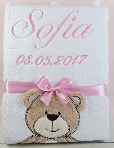 ★ Babydecke mit Namen und Datum bestickt ★ Baby Geschenke ★ Geburt ★ Taufe ★ - 8
