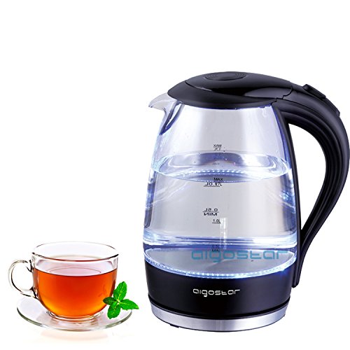 Preisvergleich Produktbild Design Glas Wasserkocher Teekocher OVP Neu Günstig Qualität Led Blau Kabellos... … (Schwarz)