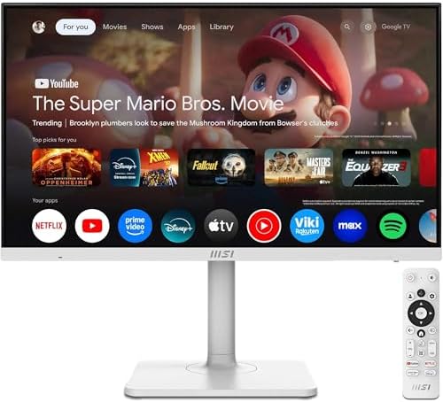 MSI Modern MD272UPSW Monitor Smart Google TV 27” 4K UHD – Google Assistant, Dolby Audio, Wireless Display, Multi Control – WiFi 5, Bluetooth 5.0, LAN, HDMI 2.0b, DP 1.4a, Type-C 65W PD, USB-A, KVM