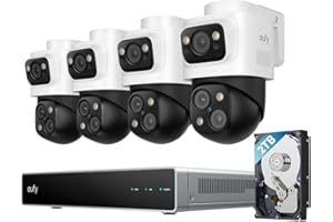 eufy PoE NVR Security System S4 Max, 4× 3-Linsen Bullet-PTZ-Kameras, 16MP, 360° PTZ, 8× Auto-Zoom, KI-Videosuche, Multi-Kamera Tracking, rot-blaues Stroboskop, Farbnachtsicht, 24/7 Aufnahme, 2TB HDD