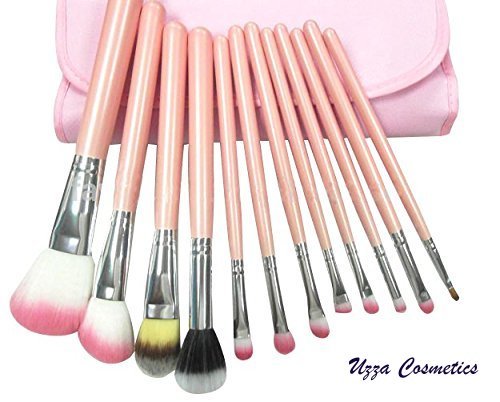 Uzza Eye Shadow Brush Set Kit - 12 Pieces Premium Cosmetic Makeup Brush Set - Foundation Eye Shadow Blush Concealer Brush Cosmetic Tool Kit Set Brush With Bag (Pink)