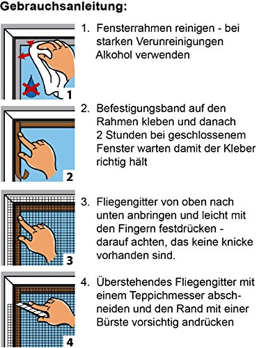 4er Set Fliegengitter-Fenster 130×150 cm in schwarz mit Klettband Moskitonetz Insektenschutz, individuell kürzbares Fliegennetz, witterungsbeständig - 2