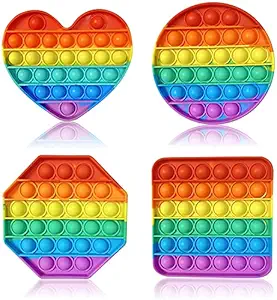 TEC TAVAKKAL Bigger And Thicker Rainbow Color Pop Fidget Toys 4-Pack, Wrap Bubble Popper Popping Sensory Toy Anxiety Stress Reliever Autism Learning Materials Gift for Kids - Square Circle Heart Octagon