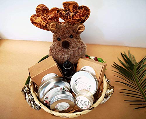 CESTA NAVIDAD PREMIUM - Champú, acondicionador, jabon de cuerpo, jabón de cara, crema de manos, serum revitalizante, bálsamo labial - 100% ecológico y natural