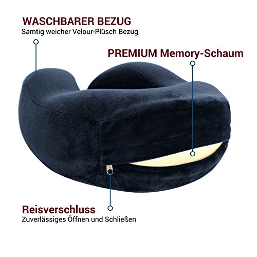 Reise-Nackenkissen Nackenhörnchen aus Memory-Schaum-Stoff (memory-foam) hochqualitatives Reisekissen von AIRHT inkl. gratis Reisetasche - 4