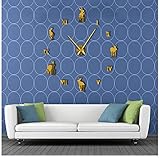 Menddy Kaninchen Mit Römischen Ziffern DIY Große Wanduhr Kinderzimmer Dekor Spiegeleffekt Riesen Wand Uhr 3D Wandaufkleber Gold 37 Zoll