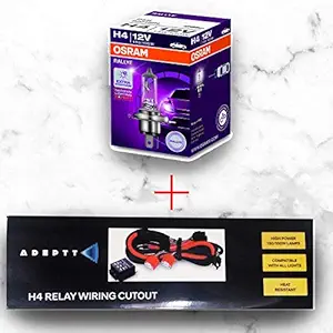 Osram H4 Rallye 62218RL Car Headlight Bulb and Adeptt Heavy Duty Relay Wiring Kit for High Power (100/90W or 130/100W)