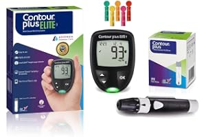 Contour Plus Elite Blood Glucose Monitoring System (Glucometer with Contour Plus Blood Glucose Test Strip 25S Free) | with Bl