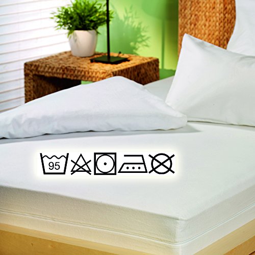 SETEX Kalmuck Matratzenschutz, 90 x 200 cm, Eckgummis, 100 % Baumwolle, Classic, Rohweiß, 2107090200001001 - 5