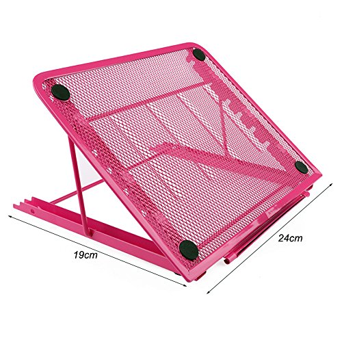 Faltbarer Laptop Tablet Ständer, InGoo Laptopständer Mesh Belüftet Kühler Halter Verstellbarer Computer Halterung Stütze Ständer für Laptop, Notebook, iPad Mini, iPhone, Tablets(Rot) - 6