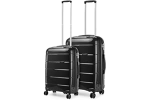 Kono Lightweight Polypropylene 2 Piece Luggage Set 20" Carry-on Hand Cabin Luggage + 24" Medium Suitcase with TSA Lock and YKK Zipper (Black)