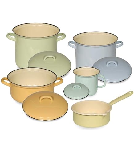 GSW 189972 Kochtopf-Set Hortensie 6-tlg, Stahl-Emaille Weiß – Induktionsgeeignet Und Kratzfest