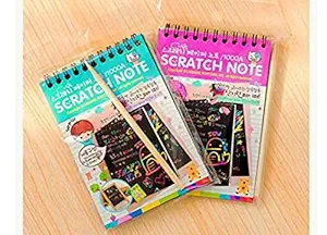 Kidivo Small Size Rainbow Scratch Magic Doodle, Scratch Art Activity 2 Note Books Or Note Pad of 16 Pages with One Stick for Kids Arts and Crafts (Pack of 5)