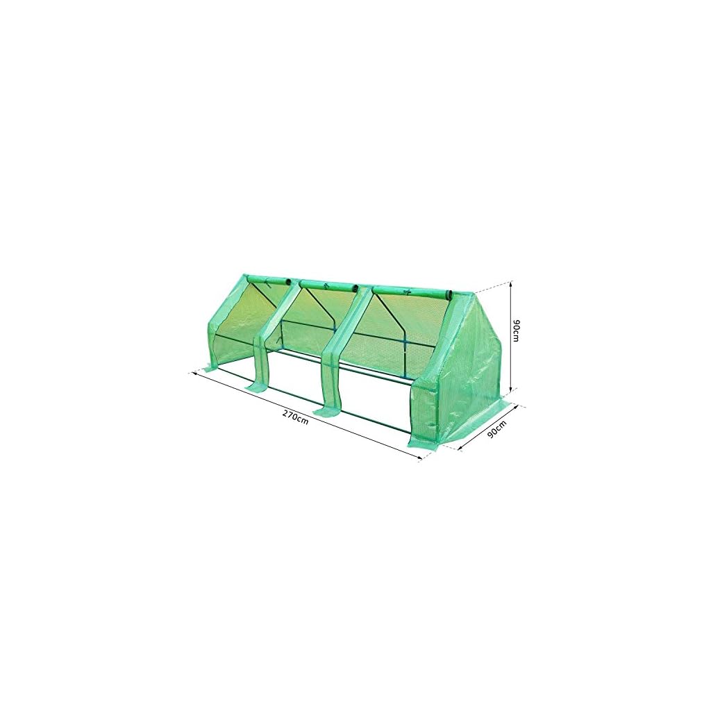 Outsunny Mini Small Greenhouse Steel Frame Poly Tunnel Steeple 270 x 90 x 90 cm