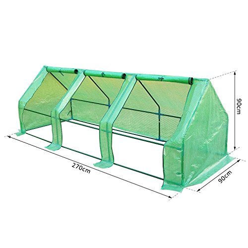 Outsunny Mini Small Greenhouse Steel Frame Poly Tunnel Steeple 270 x 90 x 90 cm