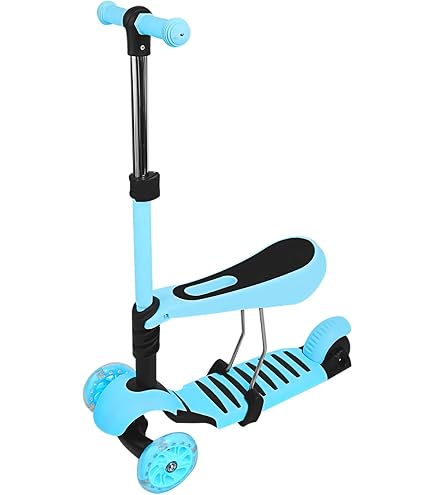 Trottinette Enfant 5 En 1 évolutive – Avec Siège, 3 Roues LED Sans Pile, Hauteur Réglable 58-66 Cm, Pliable, De 2 à 8 Ans, 80 Kg Max