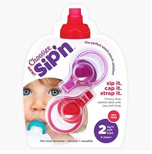 ChooMee Sip'n Soft Top with Flow Control and Cap for Food Pouch Feeding (Red and Purple)