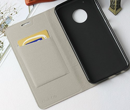 Lively Life Motorola Moto G5 Plus hülle – Premium Luxuriös PU lederhülle[Vollständigen Schutz] [Kreditkartenfach] Folio Flip Brieftasche Schutzhülle im Denim Pattern für Lenovo Moto G5 Plus(Denim-Grau) - 5