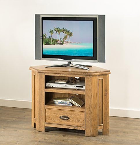 Hartfield Chunky Wood Rustic Oak Corner Widescreen LCD Plasma Cabinet Tv Stand Unit, Medium Oak Oiled Finish, H 65 x W 90 x D 45 cm