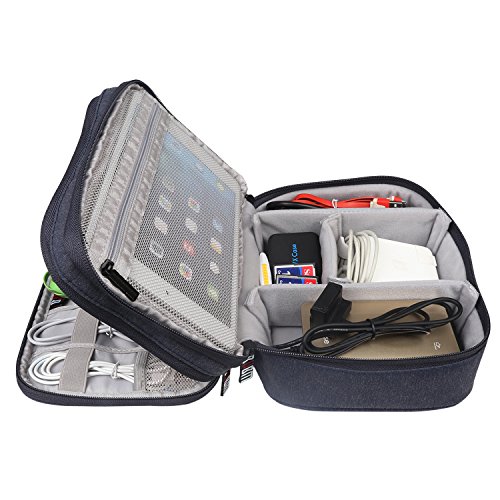 BUBM Tragbare Reisetasche mit Mehrfachfunktion Kabelorganiser Tasche mit Doppelschichten für Elektronische Zubehöre wie Netzteil, Maus und USB Stricks, Dunkelblau - 6