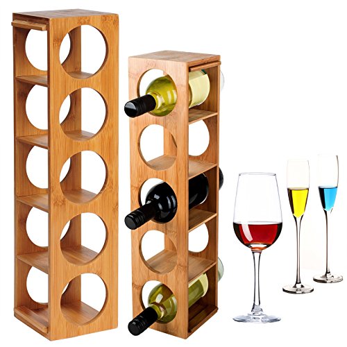 WOLTU RG9260br Bambus Weinregal Weinflaschenregal für 5 Flaschen Wein Stapelbar