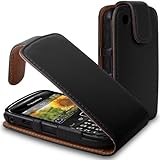 CNL BLACK LEATHER FLIP COVER CASE SKIN FOR BLACKBERRY CURVE 8520 / 9300 3G MOBILE PHONE