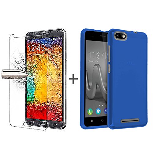 TBOC Pack  Funda de Gel TPU Azul   Protector Pantalla Vidrio Templado para Wiko Lenny 3  Funda de Silicona Ultrafina y Flexible  Protector de Pantalla Resistente a Golpes  Ca  das y Ara  azos 