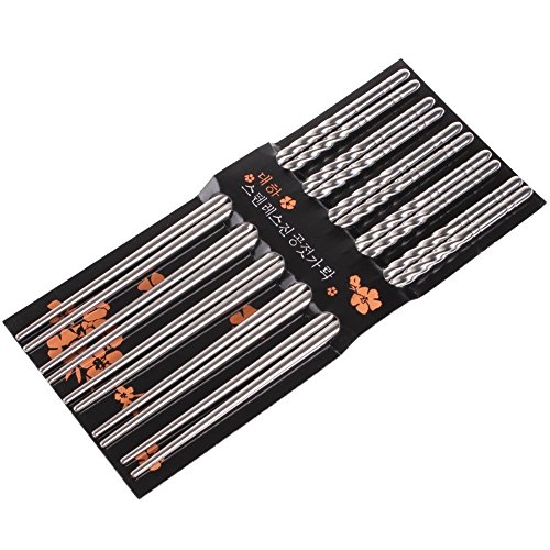 Cozyswan 5 Paires Baguettes en Acier Inoxydable Pour Les Plats