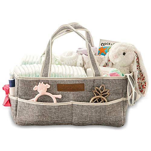 Diaper Caddy Organizer by JoLayLe Baby │Premium Quality Collapsible Storage Basket for Your Changing Table │The in-Home Diaper Bag│ Gender Neutral Gray Perfect for Any Nursery│Registry Gift Basket