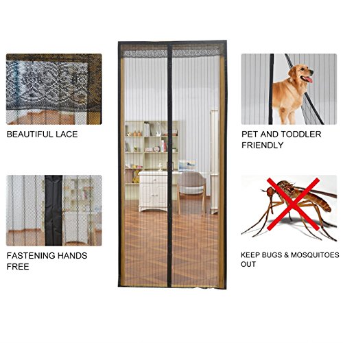 Fontic 90x210cm Fliegengitter Tür Moskitonetz Tür Insektenschutz Magnet Vorhang mit Magnetverschluss mit extra Klettverschluss und Reißnägel für Balkontür Terrassentür Wohnzimmer Schwarz - 3