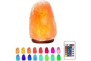 GUDONG Lampe de sel de roche de l'Himalaya - Original Crystal Natural USB Himalayan Lamp Purificateur d'air avec 16 couleurs changeantes Ampoule LED pour bureau, maison, travail, cadeau (4,7 pouces 1,5 lb)