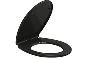 AAN Soft Close Black Toilet Seat Standard Loo Seat with Top & Bottom Fixing Quick Release and Adjustable Hinges O Shape Lid Cover PP