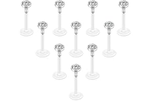 PiercingJak 10Pcs Piercing Lèvre Piercing Tragus Cartilage Hélix Nez Labret Acrylique Acier Inoxydable Strass Cristal 3mm Boule Clou d'Oreille Femme Homme Stud Lot Bijoux de Corps