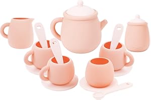 MCGMITT Set da Tè di Silicone per Bambini, 17 Pezzi Set Set da Tè Accessori da Cucina, Giocattoli Tea Party di Ruolo,Regalo Compleanno Pasqua Halloween Natale per Ragazzi Ragazze oltre 3-6 Anni - Rosa