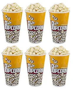 Perpetual Bliss 6 Pcs Reusable and Washable Food Box Theater Style Popcorn Tubs Bowl Plastic Container Bucket Birthday Return Gifts-Multi Color (Pack of 6)