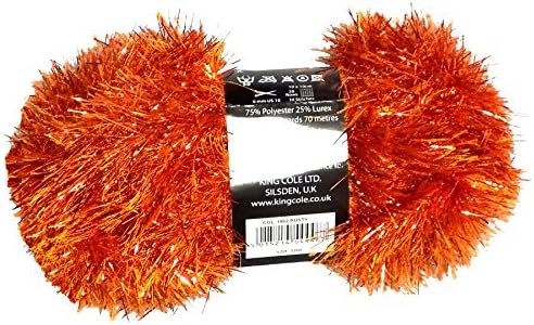Rusty Orange Tinsel Sparkle Eyelash Chunky 50g Wool Yarn Ball Free Scarf Pattern