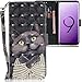 Produktbild CLM-Tech kompatibel mit Samsung Galaxy S9 Plus Hülle, PU Leder-Tasche mit Stand, Kartenfächern, Lederhülle Kunstleder, Katze Schlafanzug schwarz