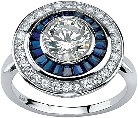 3.26 TCW Round Cubic Zirconia and Sapphire Circle Ring in Platinum over Sterling Silver