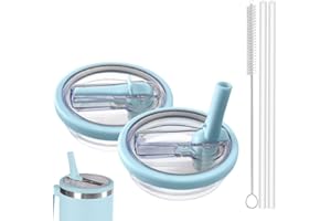 AIROLDI 2 coperchi Stanley Cup a prova di perdite, riutilizzabili, a prova di perdite, per Stanley Cup 40 oz/1,2 l, con 2 cannucce e 1 spazzola per cannuccia (azzurro)