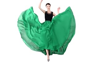YAOTT Gonna Danza del Ventre Donna 720 Gradi Doppio Strato Gonna Lunga Fluido da Ballo in Chiffon Tinta Unita Maxi Gonne Grande Swing Pratica Costume Full Circle Gonna Flamenco Abbigliamento da Ballo