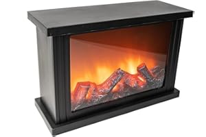 Ideen mit Herz Cheminée LED,Cheminée décorative,Électrique,Fonctionne sur piles,Sans chauffage,Effet flamme/flamme réaliste,30x11.5x20 cm,Avec fonction minuterie (6 heures allumé,18 heures OFF)