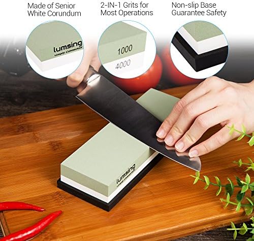 Sharpening Stone, Lumsing Whetstone Sharpener Knife Stone, Knife Sharpener with Safe Honing Holder Rubber Base, 1000/4000